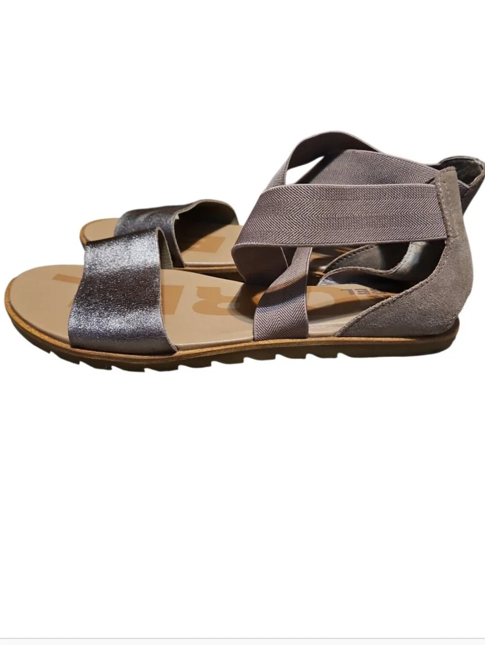 Sorel Ella 11 Ash Brown Metallic Open Strappy Leather Sandals